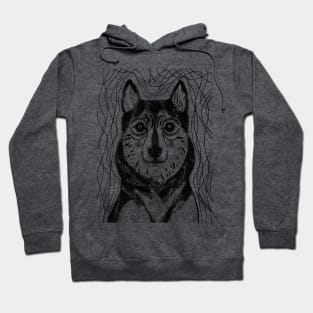 Husky Puppy on grey /ink drawing design Hoodie